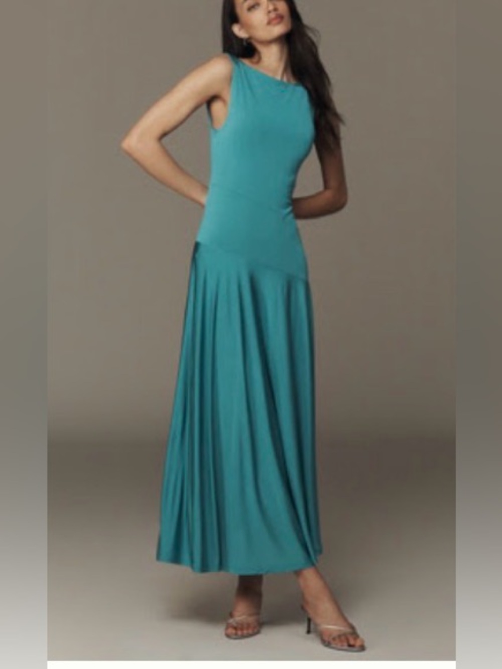 Anthropologie NWT $178 Sleeveless Boatneck Drop-Waist Maxi Dress in Lake Blue